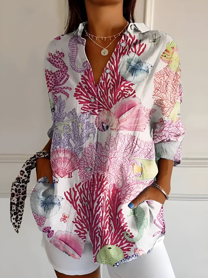 Bluse med Blomstermønster til Kvinder