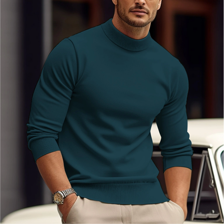 Slim Fit Sweater with Mock Neck for Men