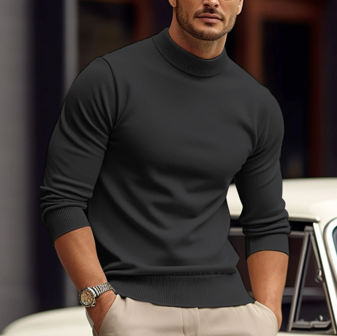 Slim Fit Sweater with Mock Neck for Men