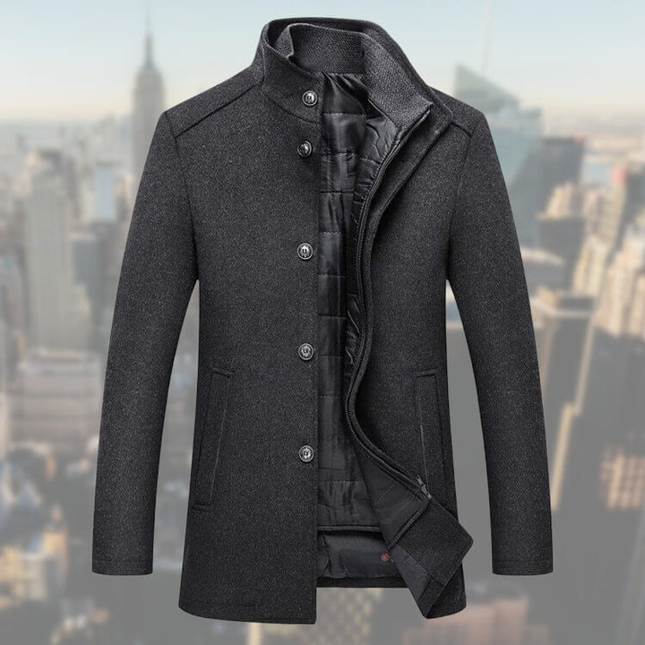 Men's Wool Jacket with Stand-Up Collar