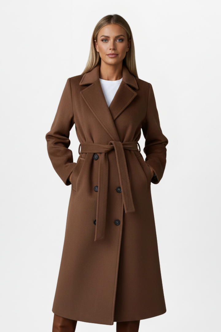 Long Double-Breasted Coat for Women