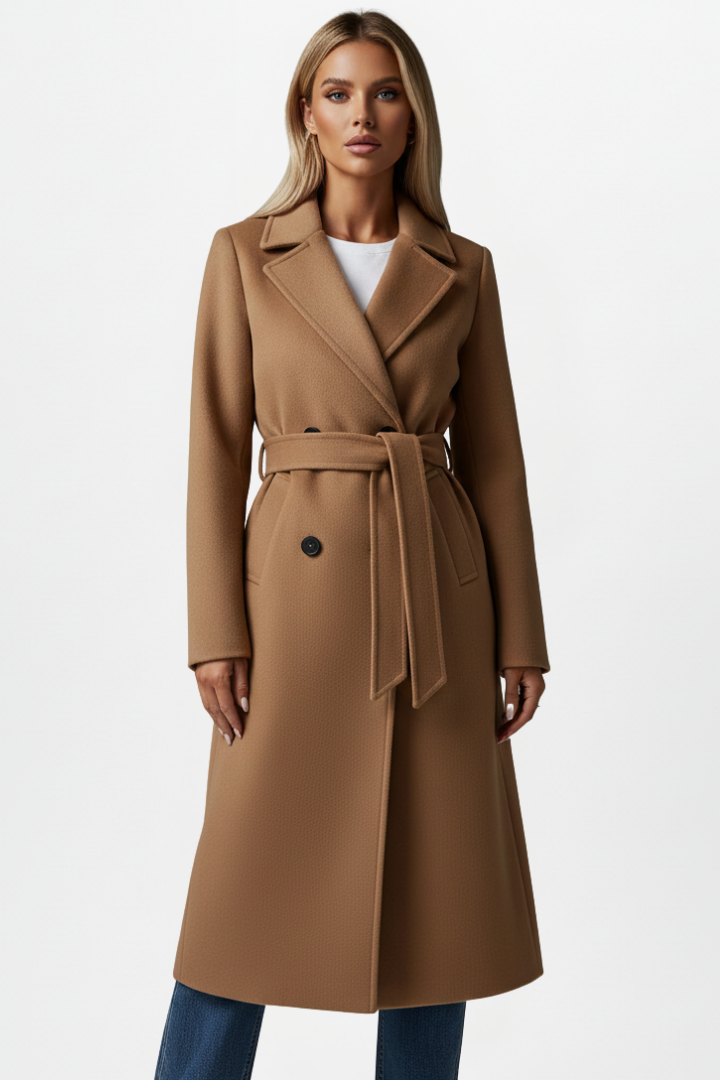 Long Double-Breasted Coat for Women