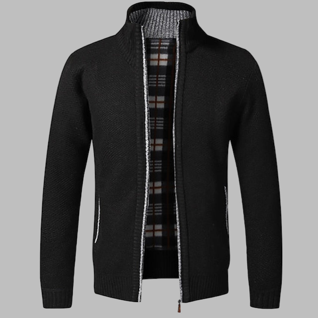 Men’s Zip-Up Cardigan with Stand-Up Collar