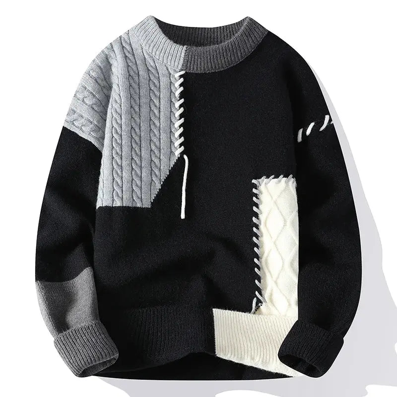 Men's Long-Sleeve Color-Block Sweater with Textured Finish