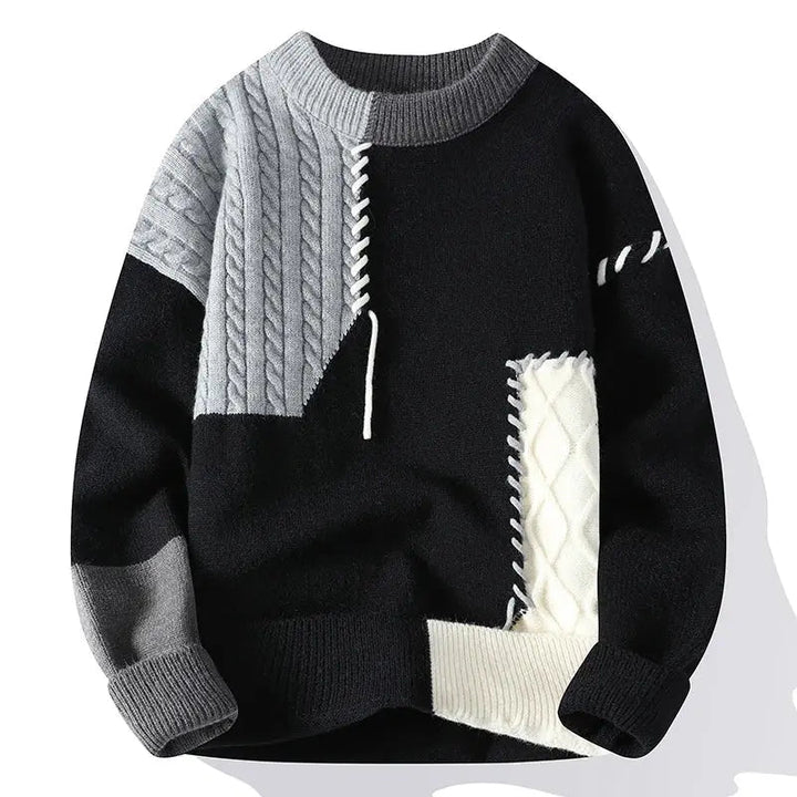 Men's Long-Sleeve Color-Block Sweater with Textured Finish