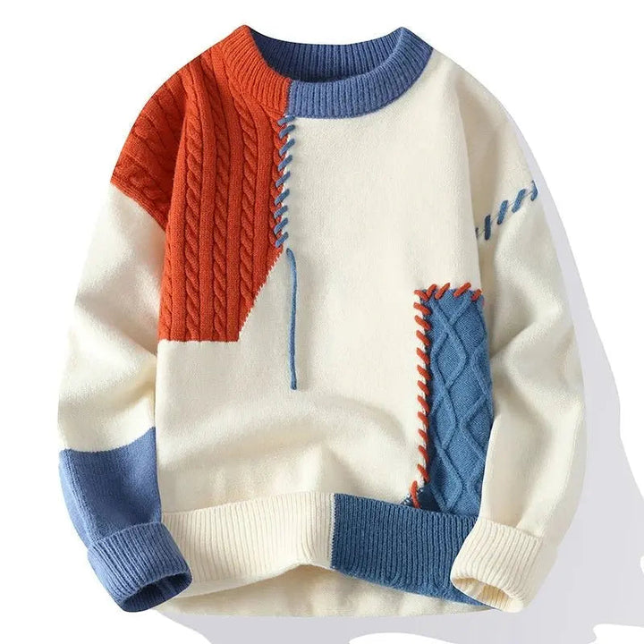 Men's Long-Sleeve Color-Block Sweater with Textured Finish