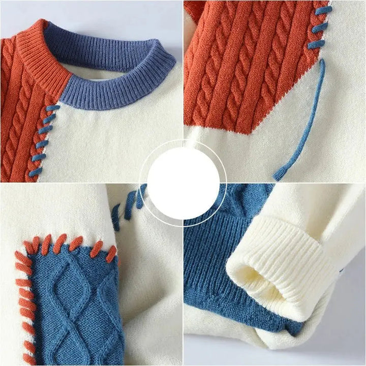 Men's Long-Sleeve Color-Block Sweater with Textured Finish