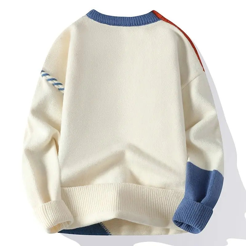Men's Long-Sleeve Color-Block Sweater with Textured Finish