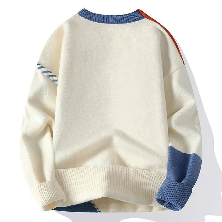 Men's Long-Sleeve Color-Block Sweater with Textured Finish