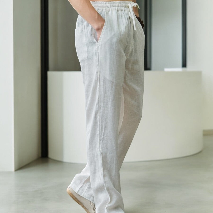 Women's Relaxed Linen Trousers with Elastic Waist