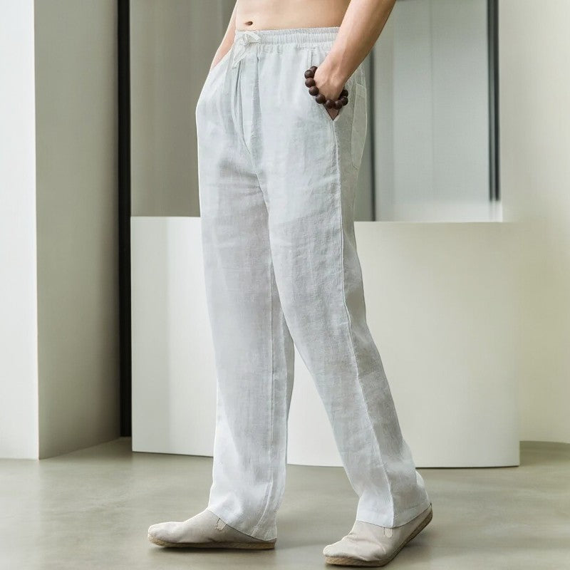 Women's Relaxed Linen Trousers with Elastic Waist
