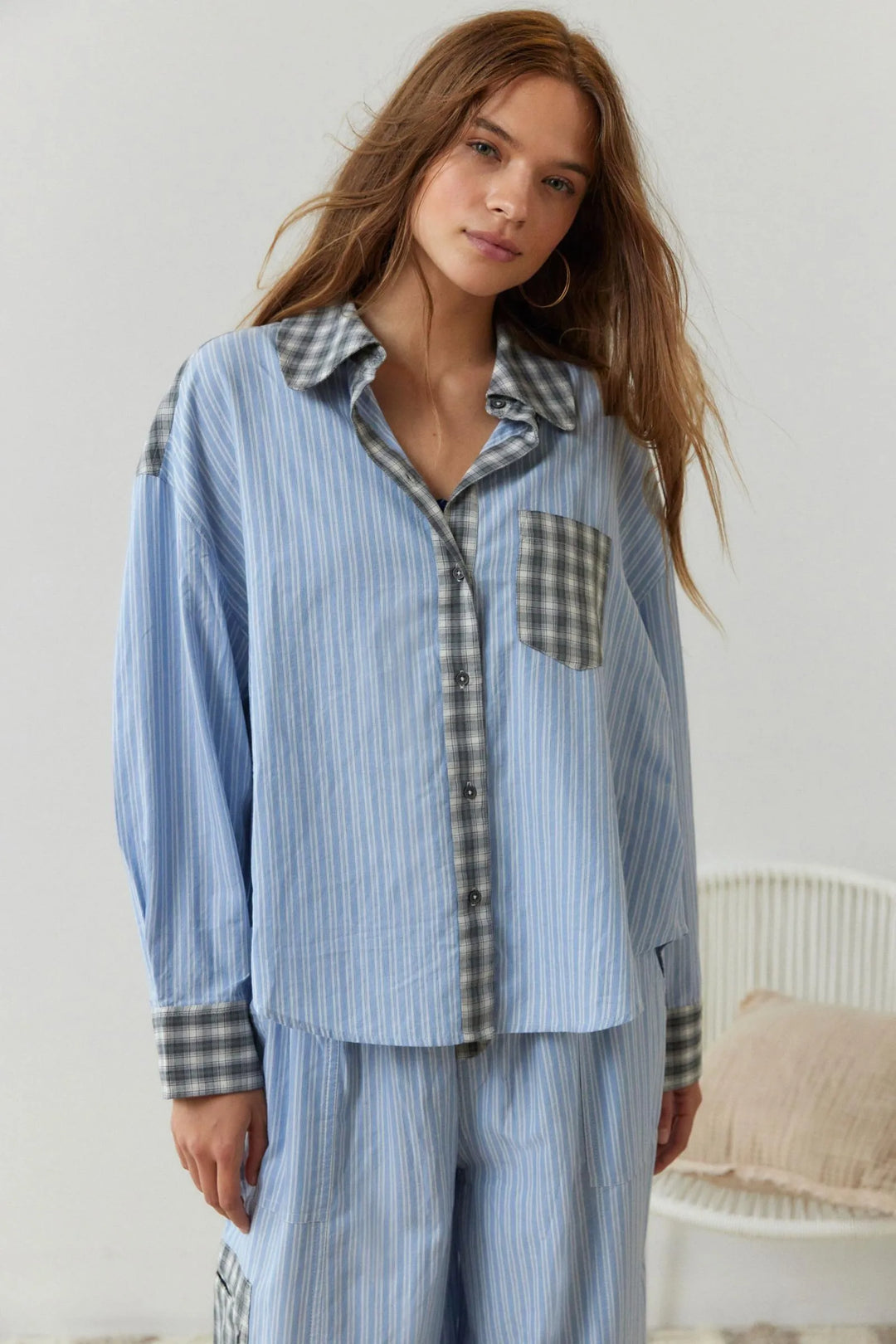 Women's Pajama Set with Button Closure and Long Sleeves