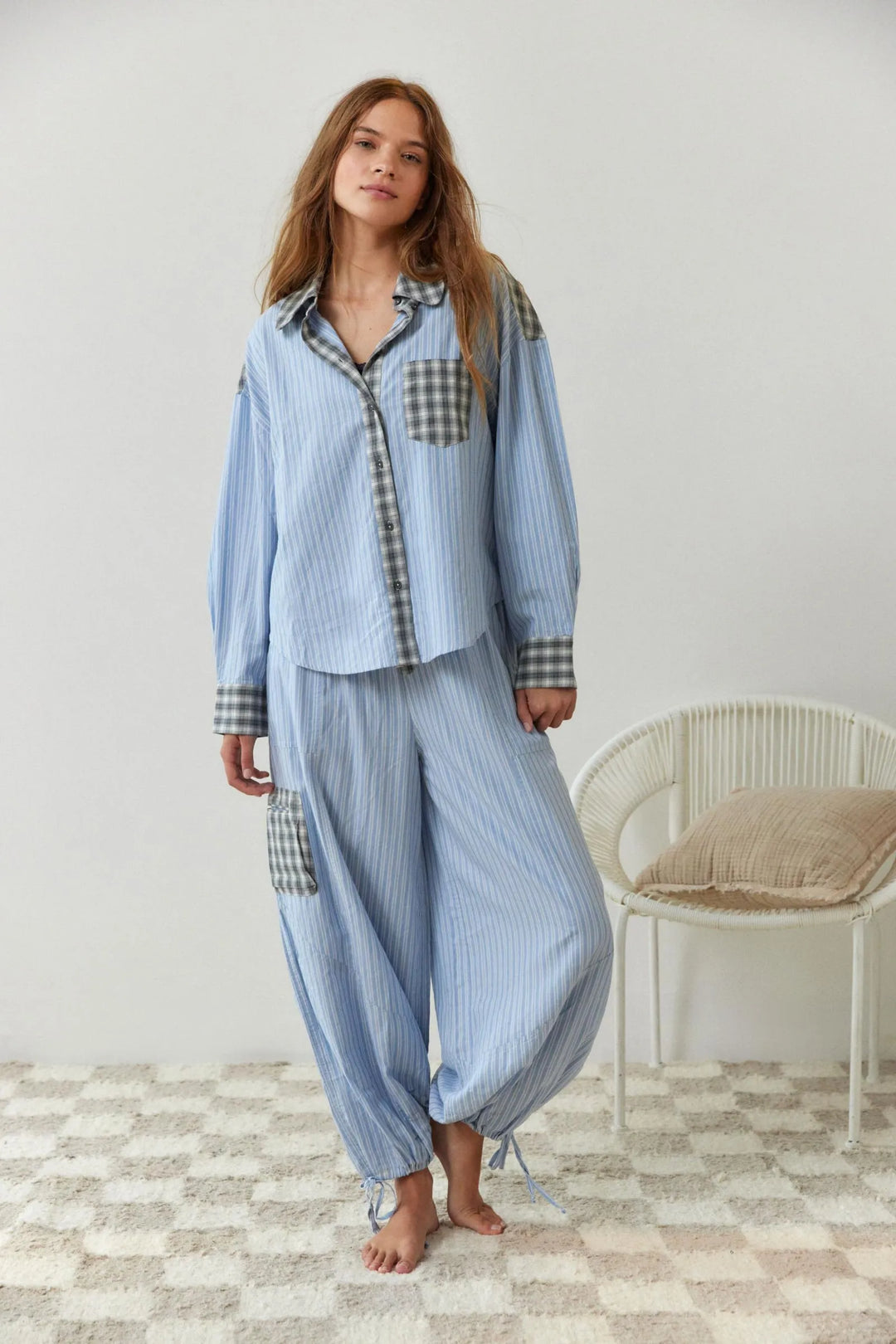 Women's Pajama Set with Button Closure and Long Sleeves