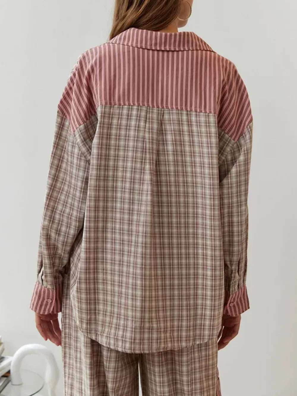 Women's Pajama Set with Button Closure and Long Sleeves