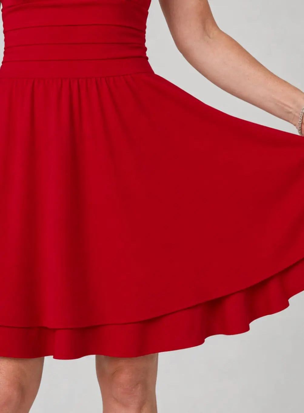 Cocktail Mini Dress with Square Neckline, Ruched Waist, and A-Line Cut for Women