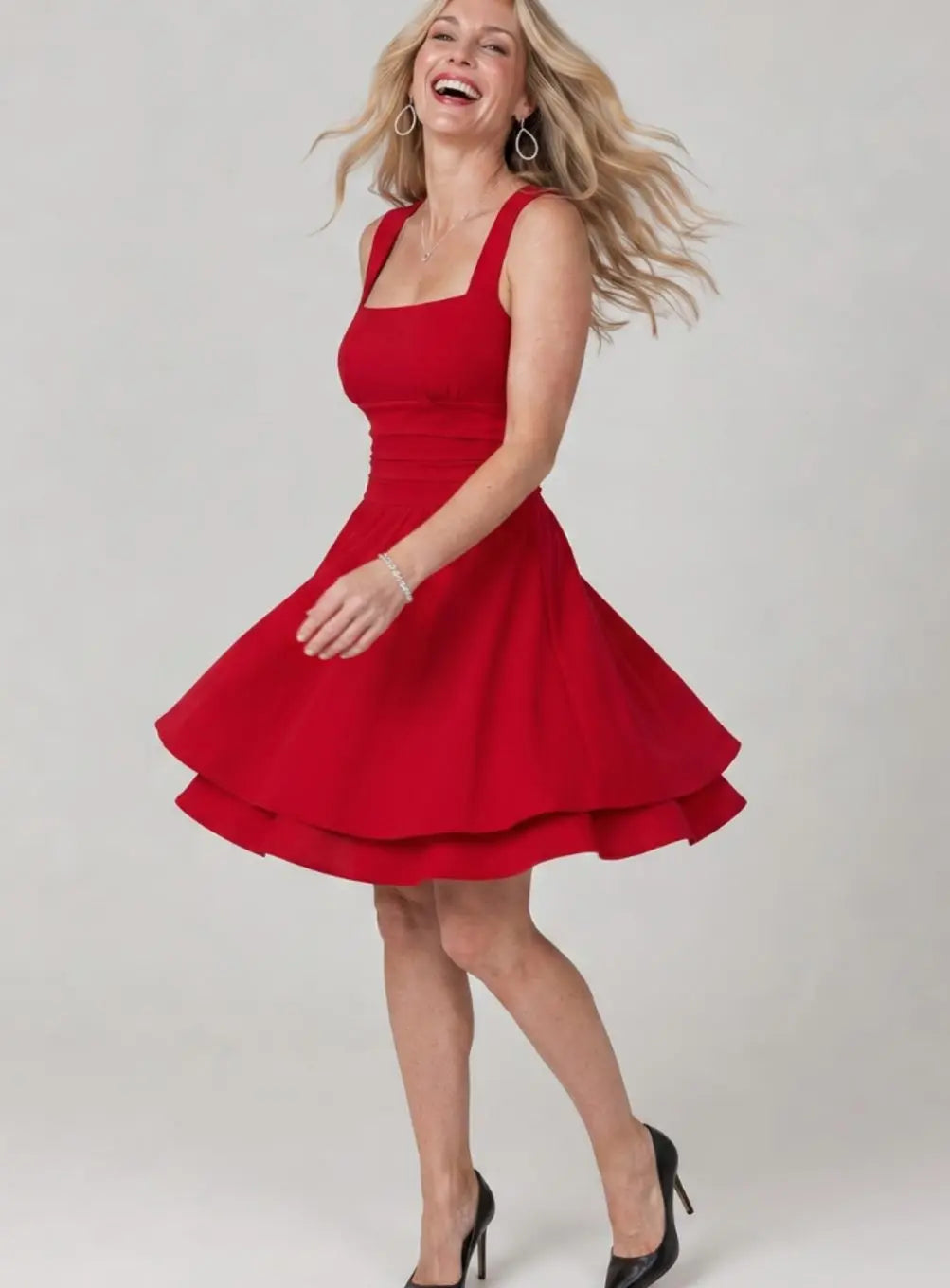 Cocktail Mini Dress with Square Neckline, Ruched Waist, and A-Line Cut for Women