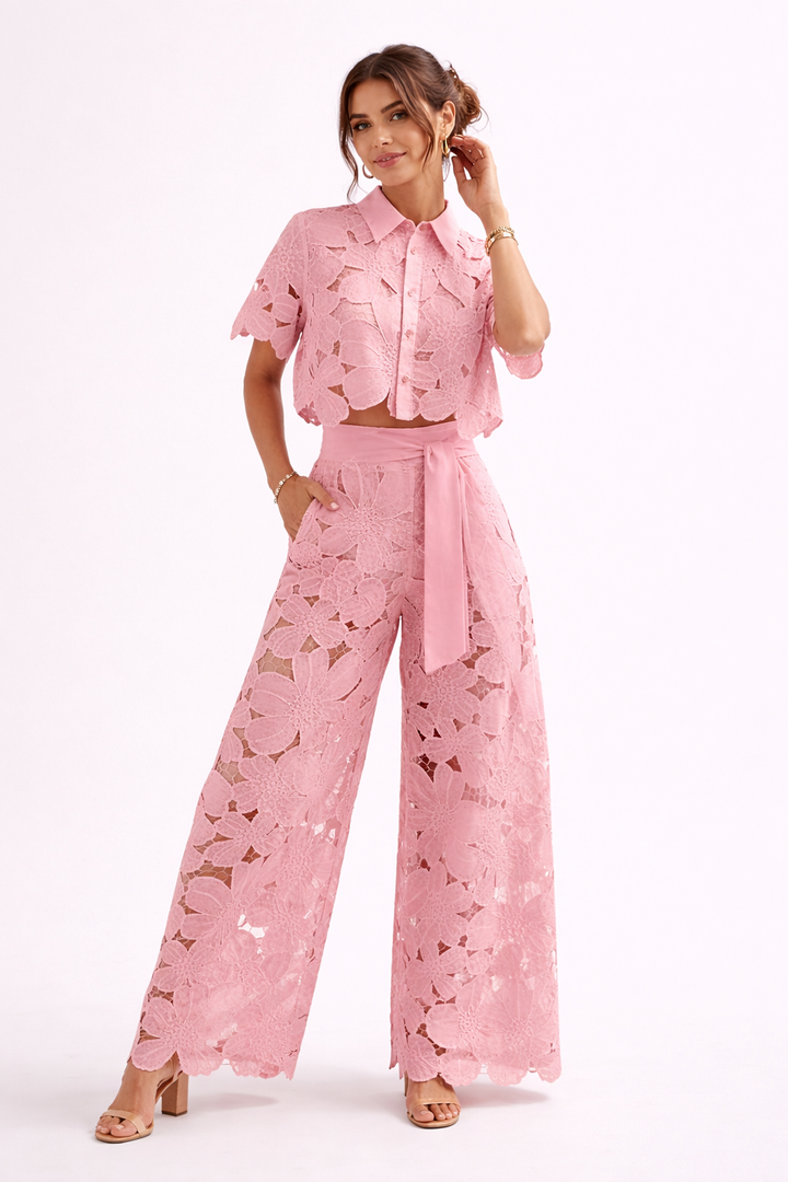 Summer Set with Blouse and Wide-Leg Pants for Women