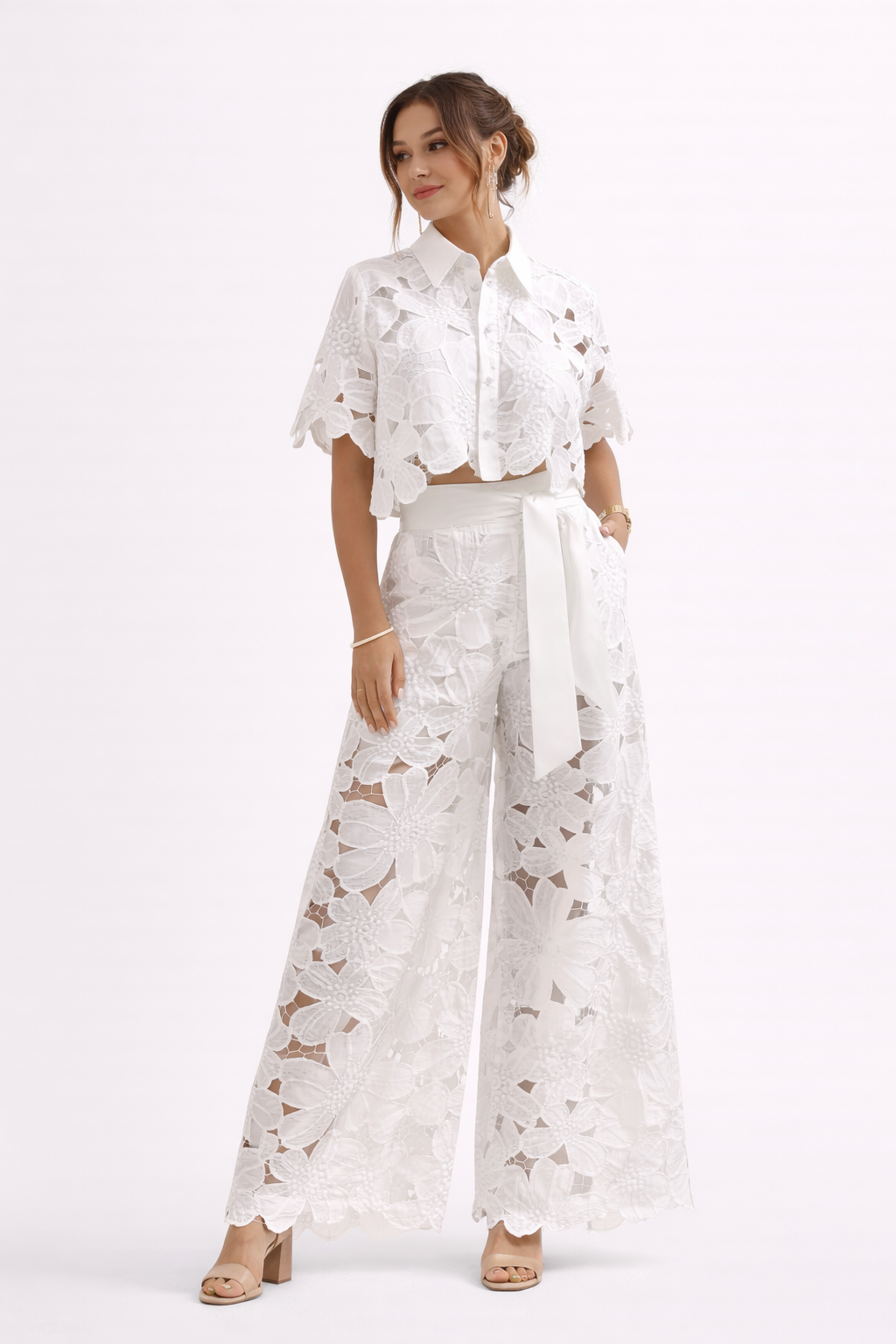 Summer Set with Blouse and Wide-Leg Pants for Women