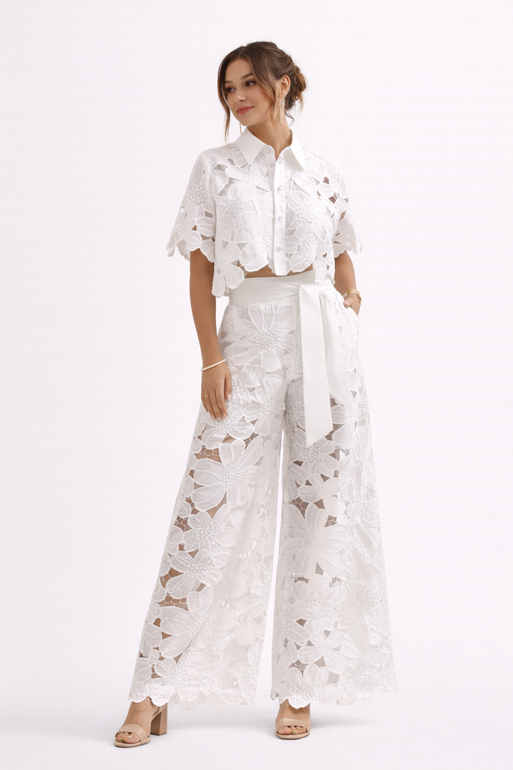 Summer Set with Blouse and Wide-Leg Pants for Women