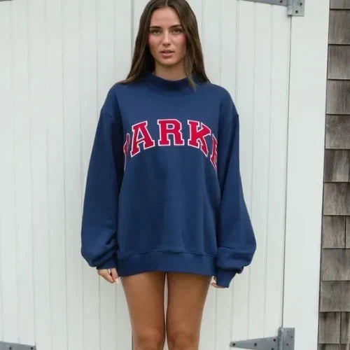 Oversized dame-sweatshirt med chenille-bogstaver