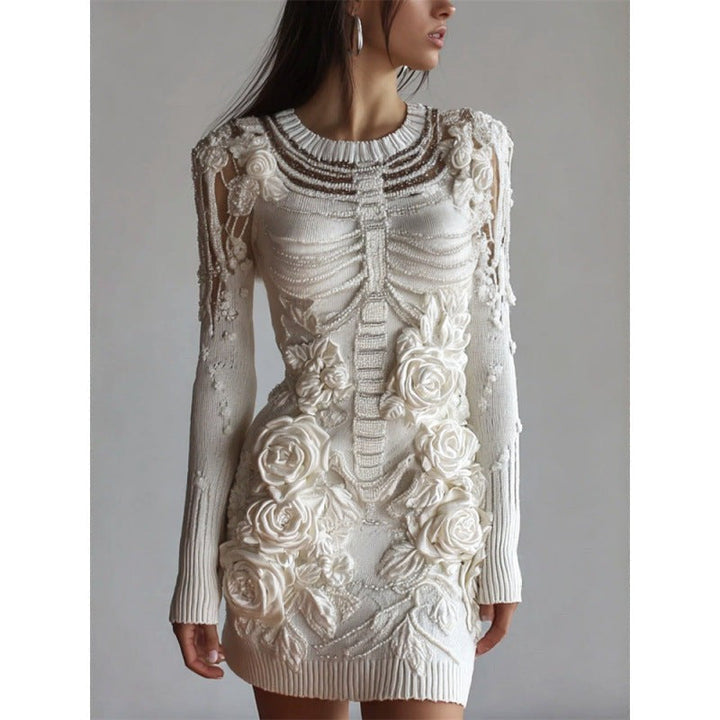 Bodycon-minikjole til kvinder med skeletprint og lange ærmer