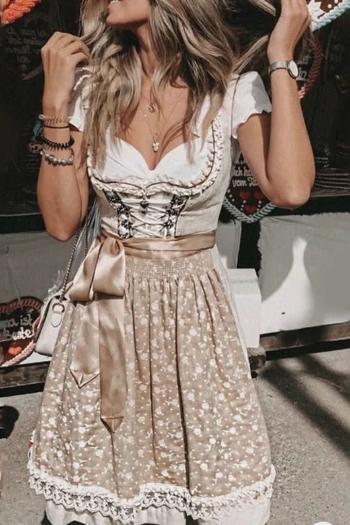 Midi dirndl dress with lace and sweetheart neckline for women