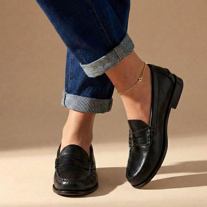 Flat Leather Penny Loafers for Women