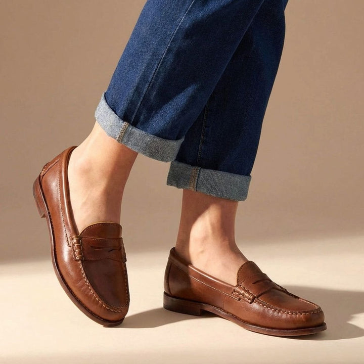 Flat Leather Penny Loafers for Women