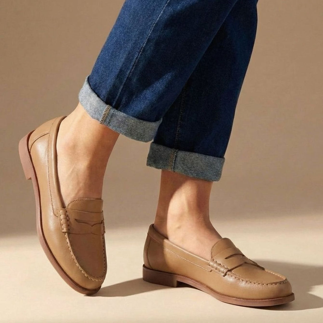 Flat Leather Penny Loafers for Women