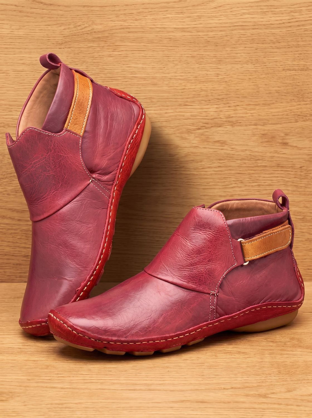 Women's Slip-On Ankle Boots with Buckle Strap and Non-Slip Sole