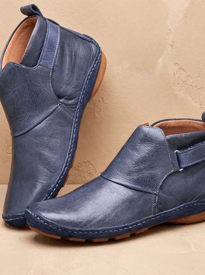 Women's Slip-On Ankle Boots with Buckle Strap and Non-Slip Sole