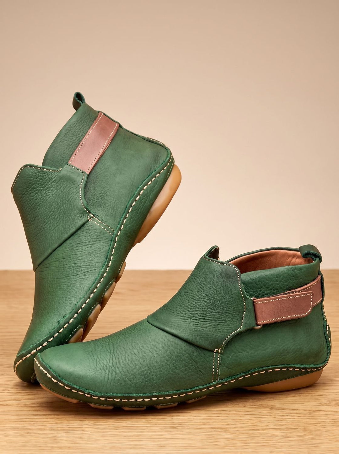 Women's Slip-On Ankle Boots with Buckle Strap and Non-Slip Sole