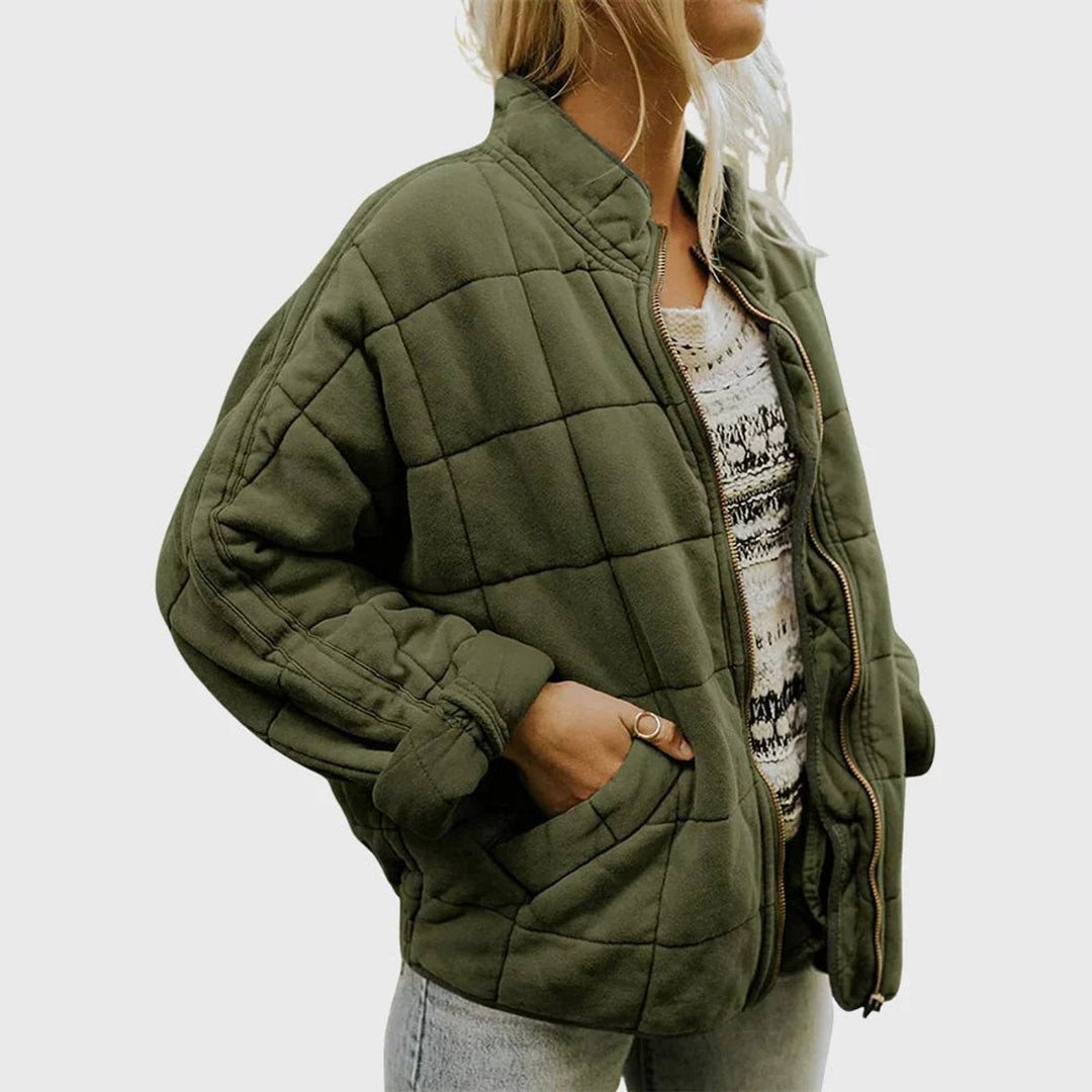 Women's Quilted Jacket with Diamond Pattern and Zipper