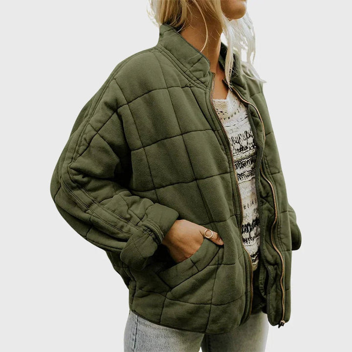 Women's Quilted Jacket with Diamond Pattern and Zipper