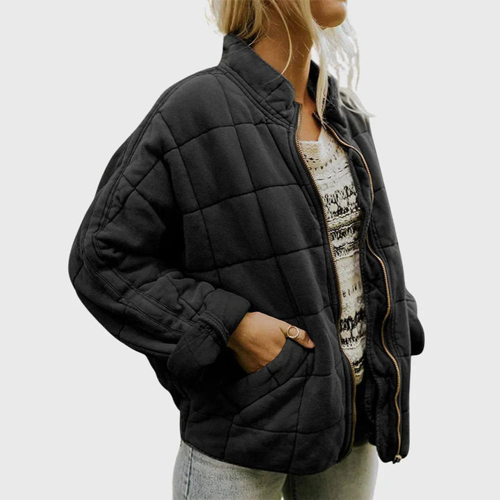 Women's Quilted Jacket with Diamond Pattern and Zipper