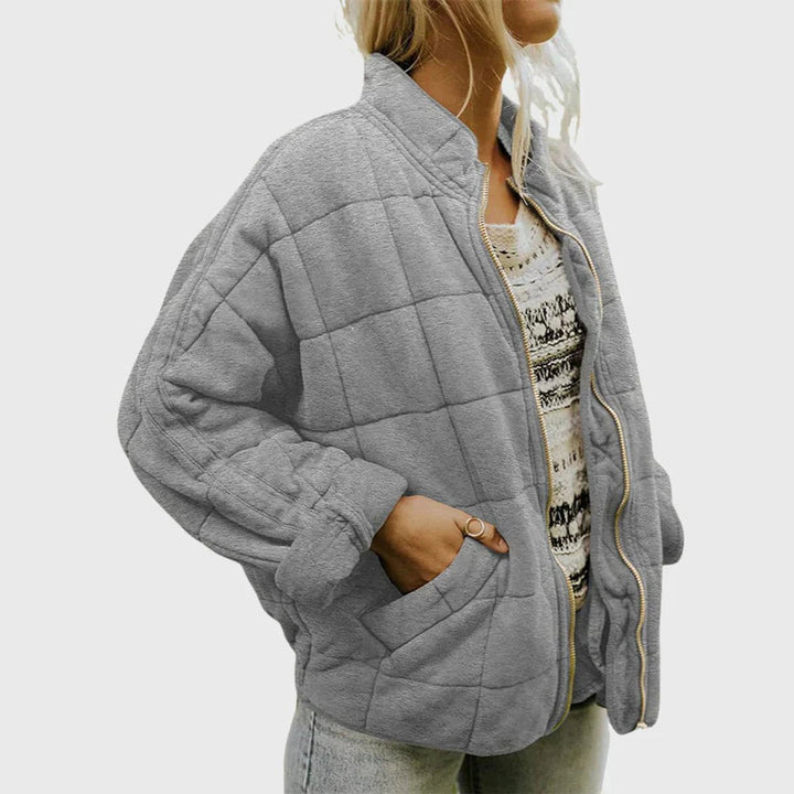 Women's Quilted Jacket with Diamond Pattern and Zipper