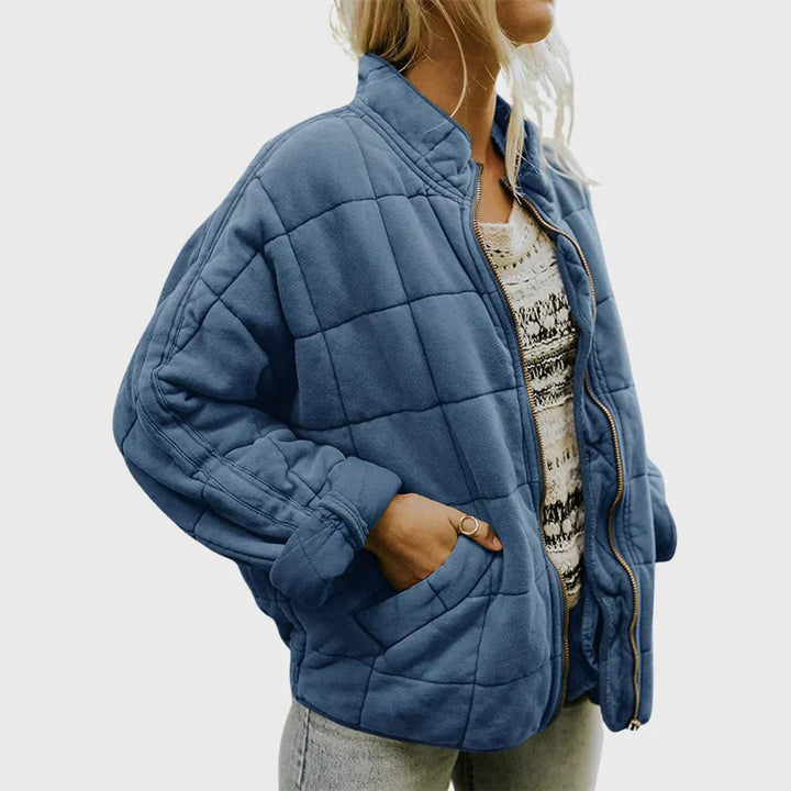 Women's Quilted Jacket with Diamond Pattern and Zipper