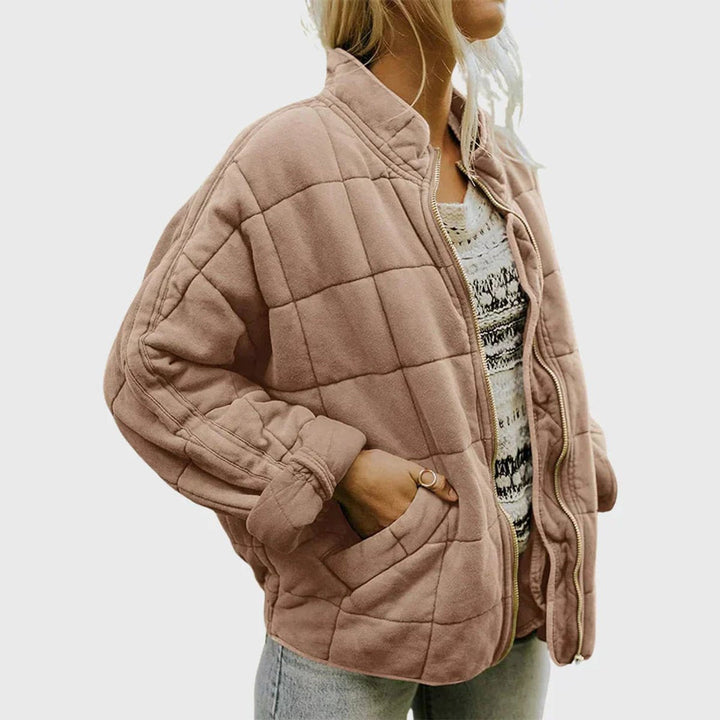 Women's Quilted Jacket with Diamond Pattern and Zipper