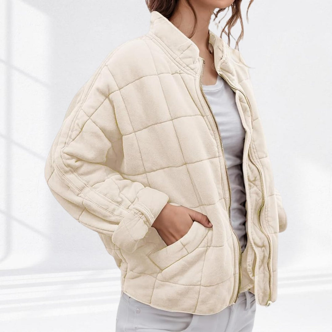 Women's Quilted Jacket with Diamond Pattern and Zipper
