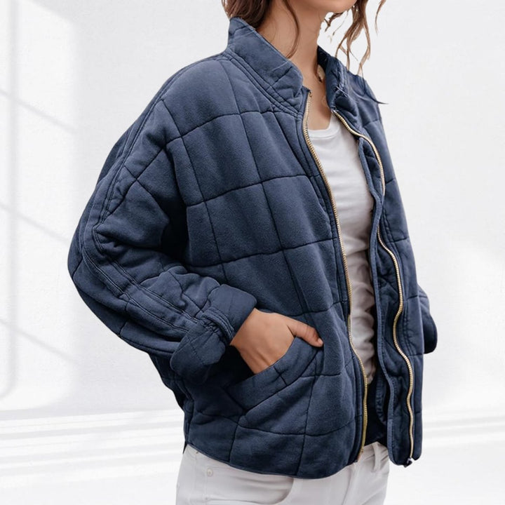 Women's Quilted Jacket with Diamond Pattern and Zipper