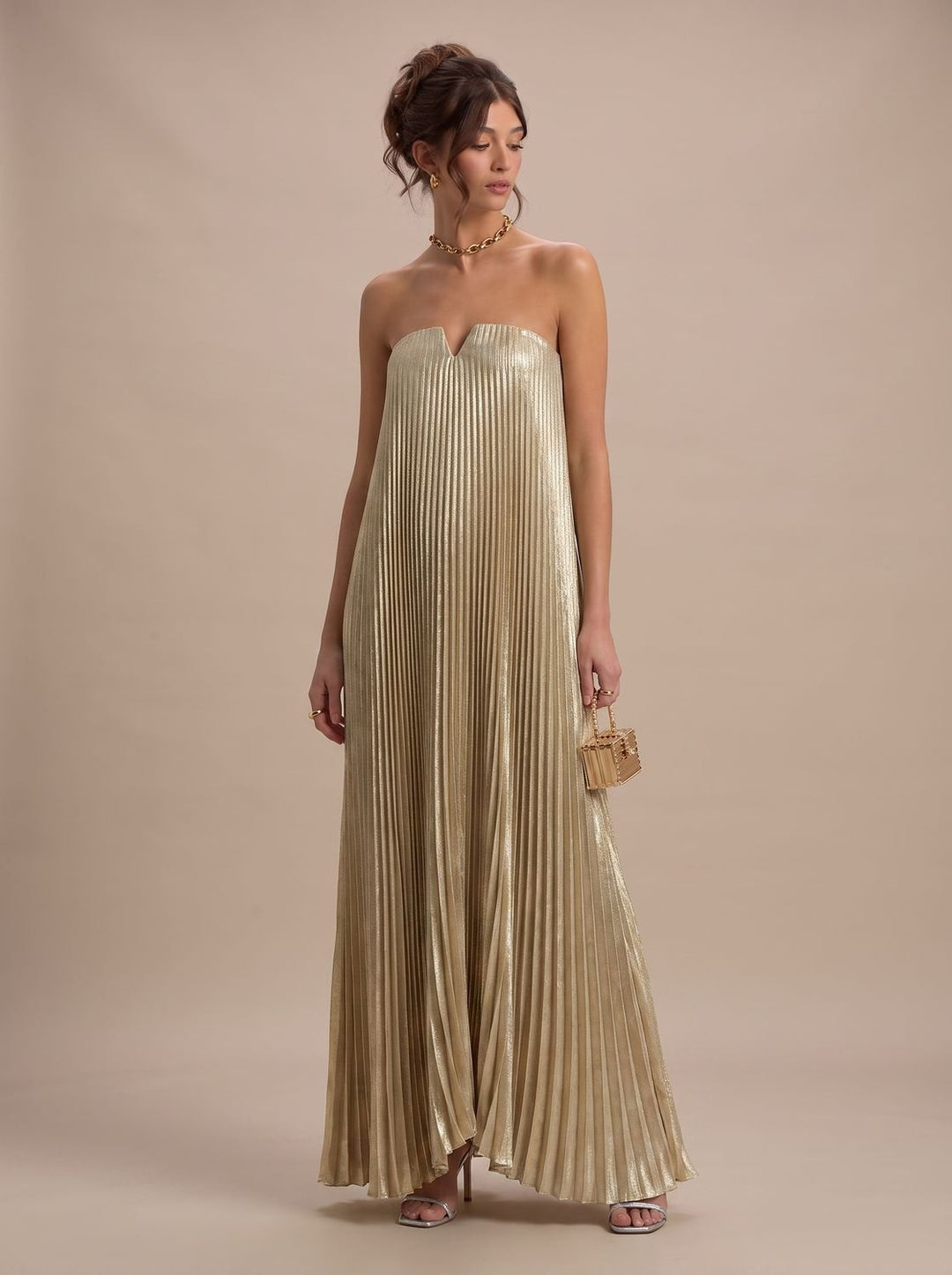 Strapless Pleated Maxi Dress with Sweetheart Neckline for Women