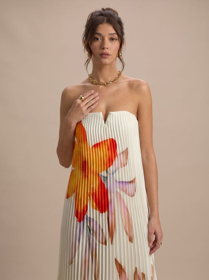 Strapless Pleated Maxi Dress with Sweetheart Neckline for Women