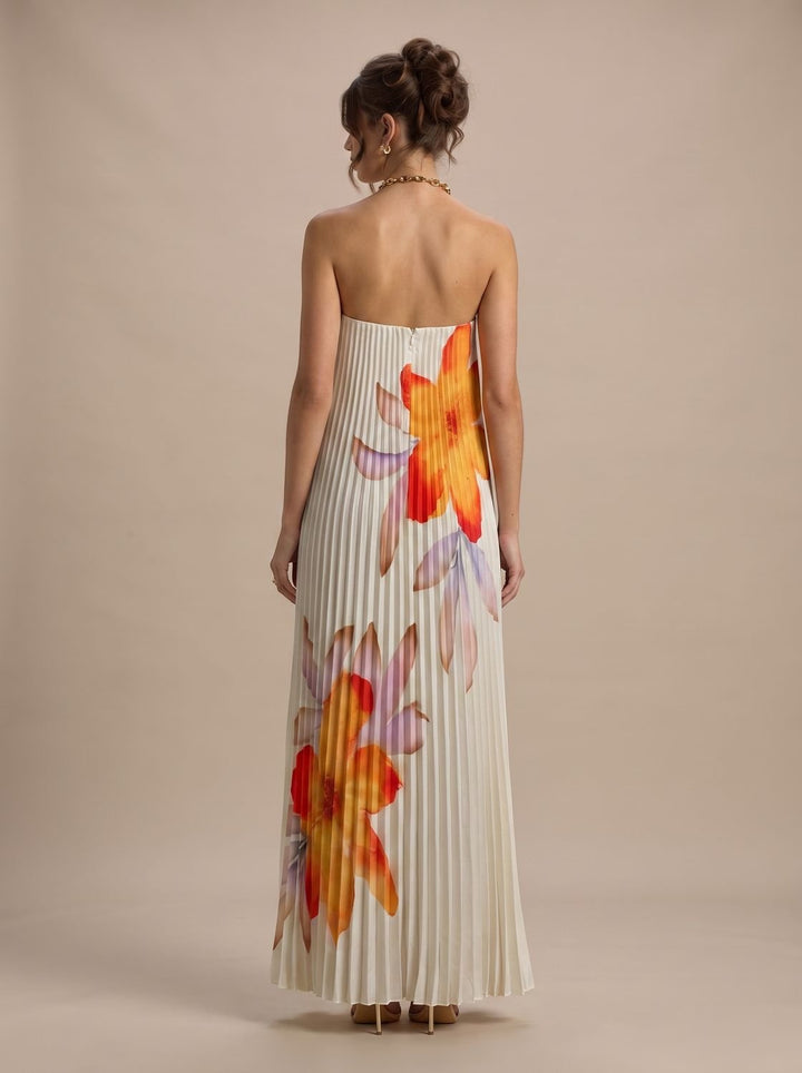 Strapless Pleated Maxi Dress with Sweetheart Neckline for Women
