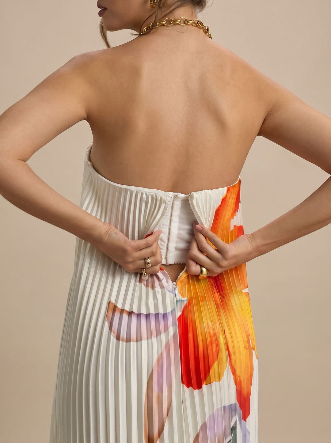 Strapless Pleated Maxi Dress with Sweetheart Neckline for Women