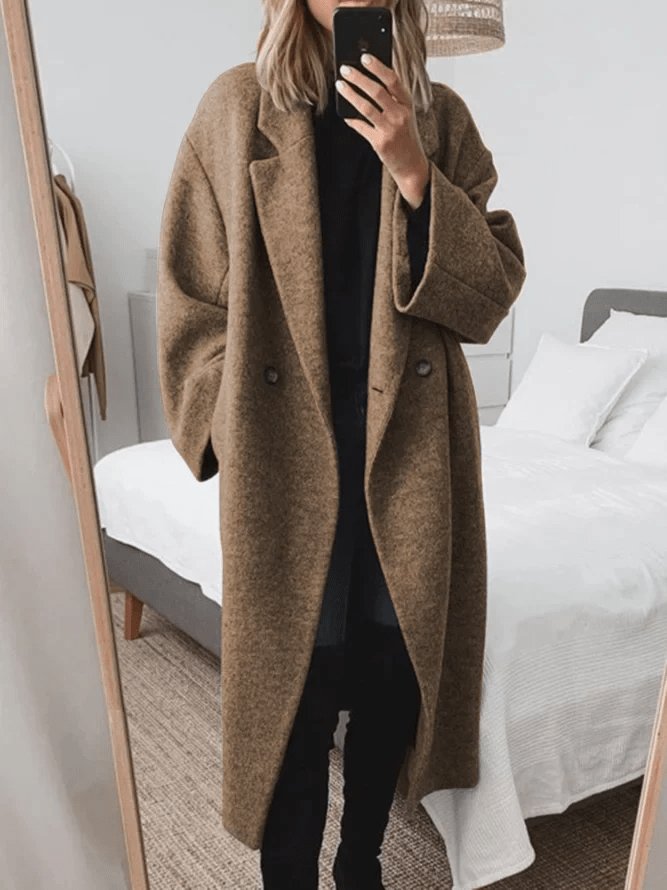 Oversized Lang Uldfrakke Til Dame