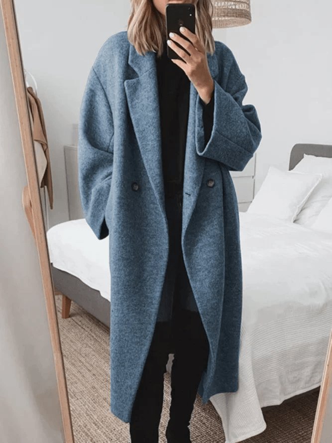 Oversized Lang Uldfrakke Til Dame