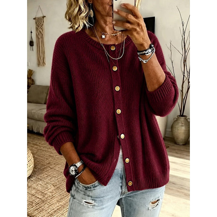 Women's Round-Neck Cardigan with Buttons