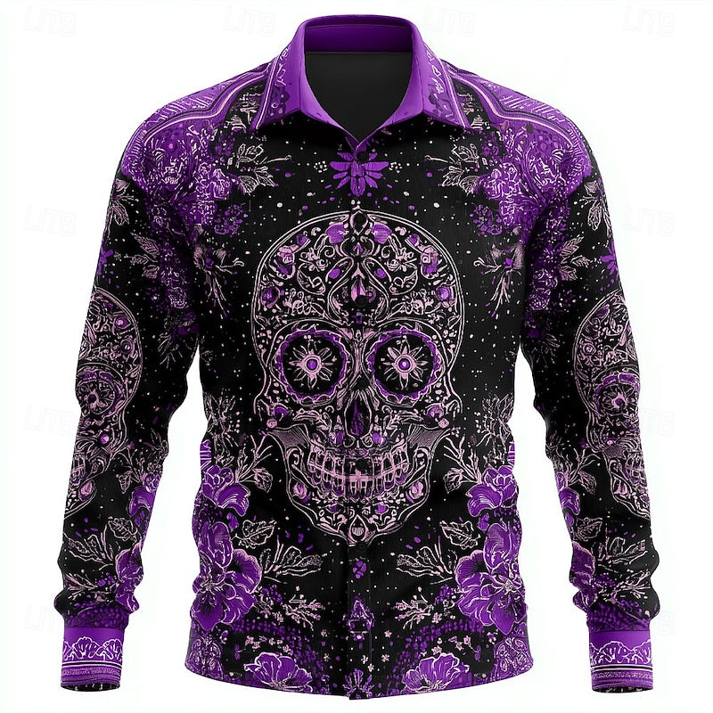 Men's Button-Down Shirt with Skeleton Pattern