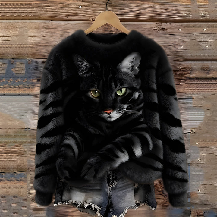 Sweater med Katteprint til Kvinder
